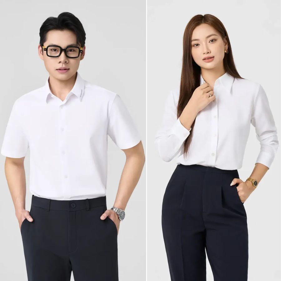 Trang phục áo sơ mi trắng quần tây thanh lịch