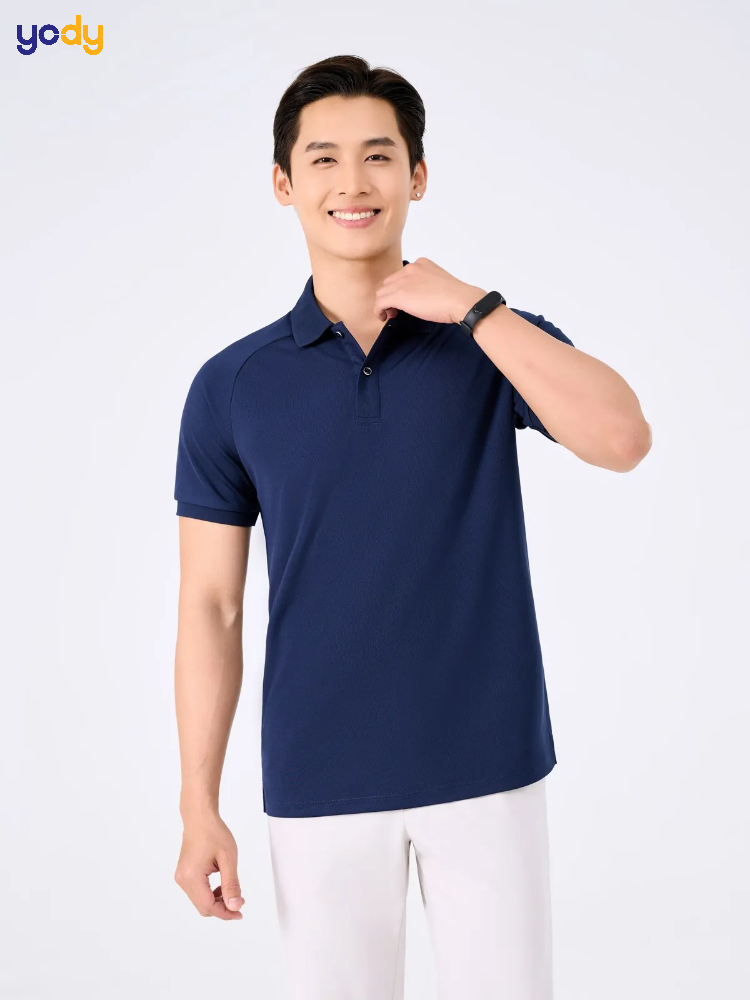 Áo Polo Nam Yody Sport Tay Raglan Xẻ Tà xanh đen