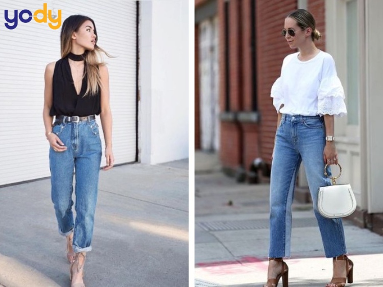 Phối áo kiểu thiết kế với quần baggy jeans