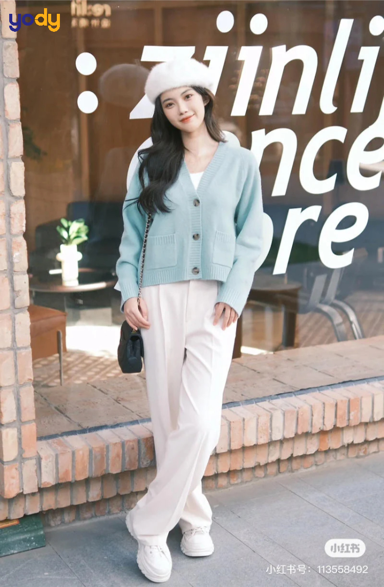 Mix quần âu với áo cardigan cho vẻ ngoài nữ tính