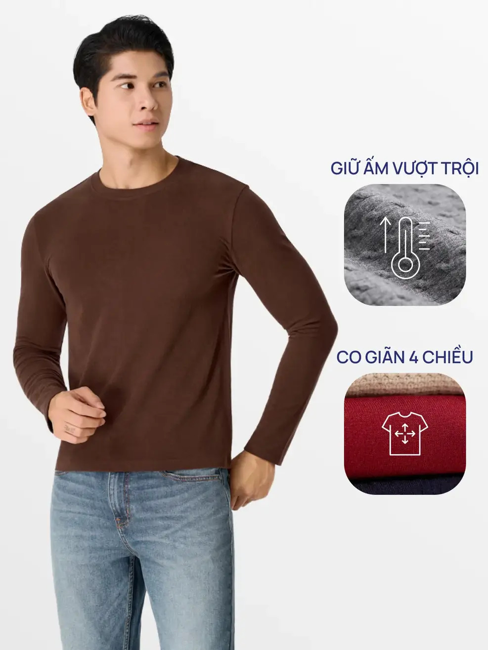 Thiết kế công thái học giúp áo giữ nhiệt nam cổ tròn ôm sát nhưng vẫn thoải mái