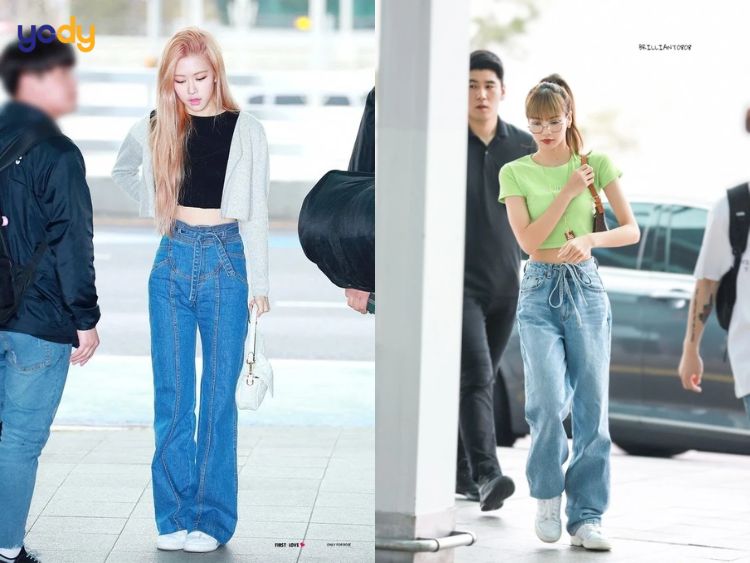 Quần jean ống rộng với áo thun basic