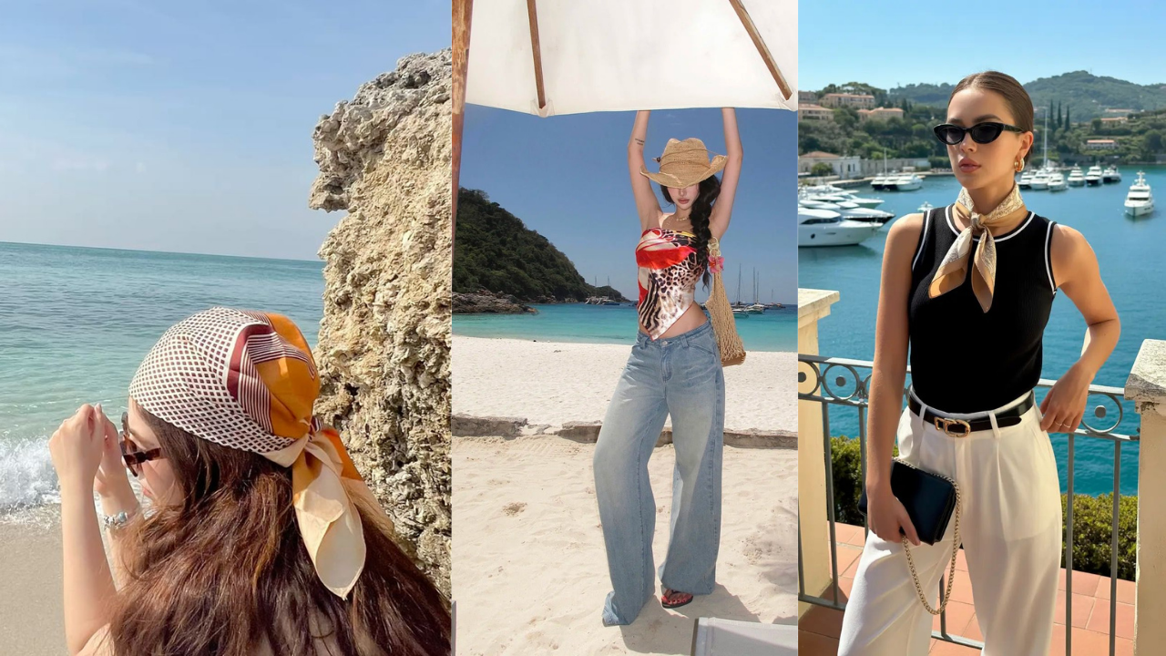 Bài viết - Khăn lụa đi biển đa năng: Bí quyết biến hóa outfit mùa hè thêm nổi bật