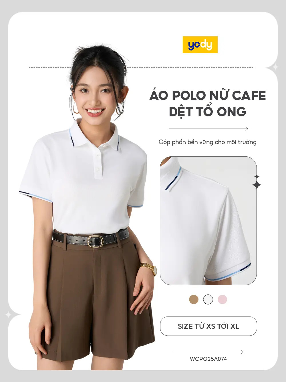 Áo polo nữ s.cafe dệt tổ ong phối cổ thoáng mát