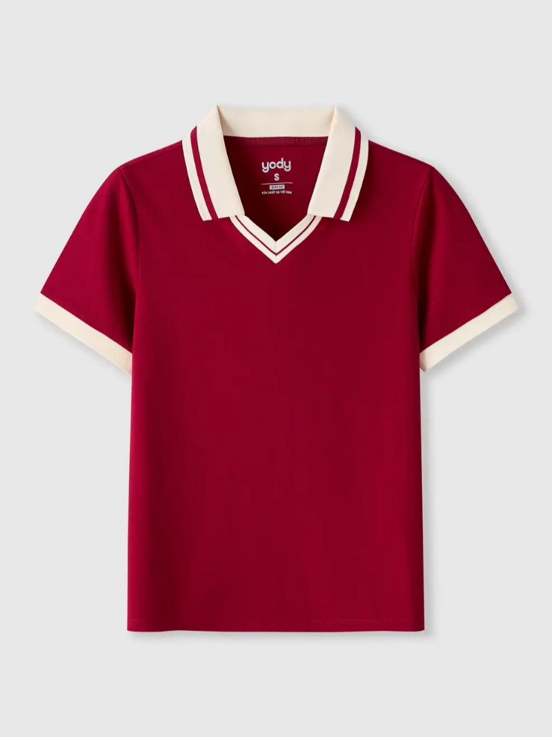 Áo polo Slimfit cổ V phối màu đỏ
