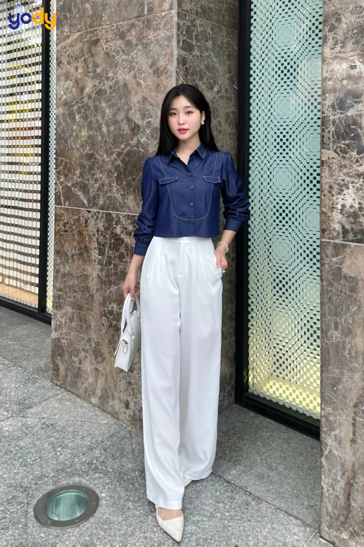 Quần tây ống côn với áo sơ mi oversize