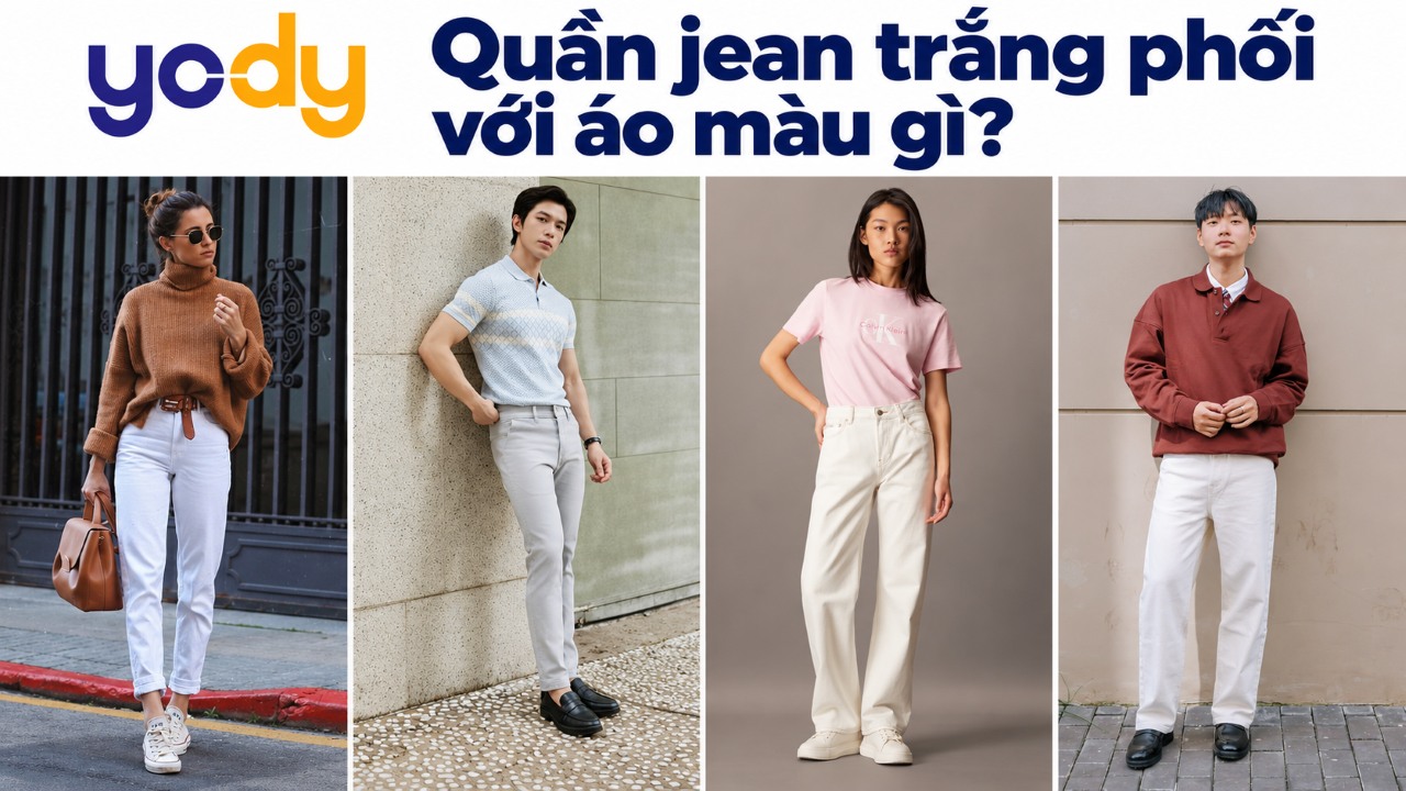 Quần jean trắng phối với áo màu gì? 9 nhóm màu dễ mặc