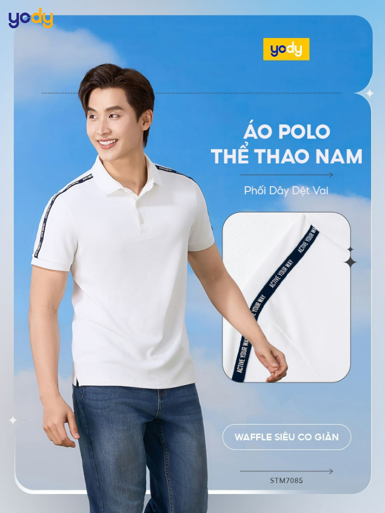 Áo Polo Nam Waffle Thể Thao Nam Phối Dây Dệt Vai