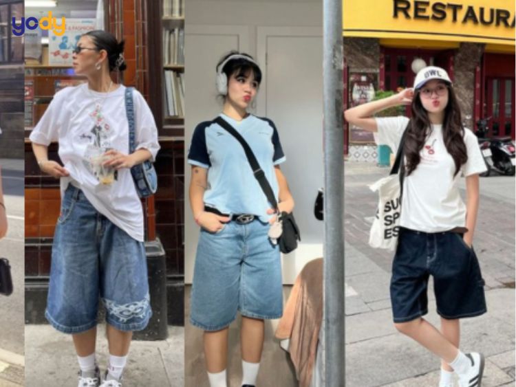 Quần jean short với áo thun