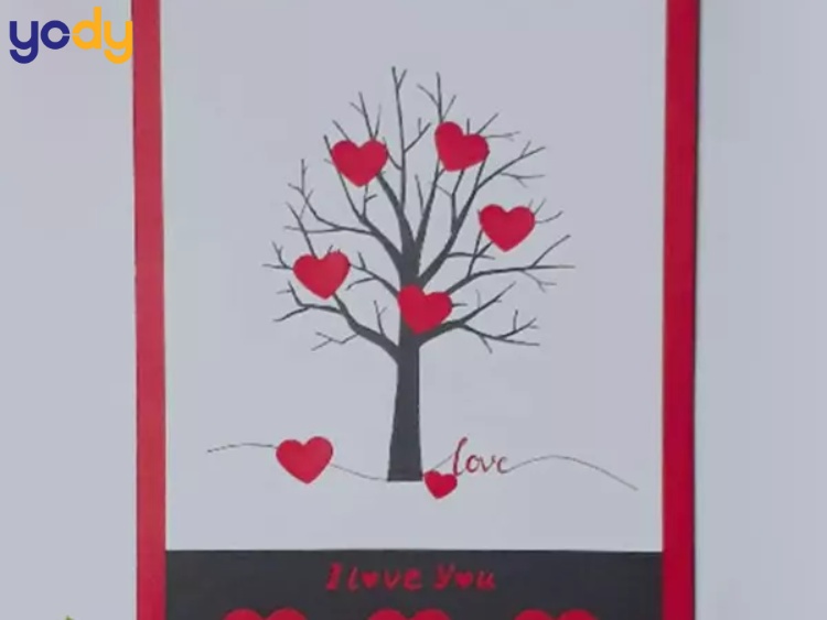 Cách làm thiệp 20 tháng 10 trang trí cây hình tim lạ mắt
