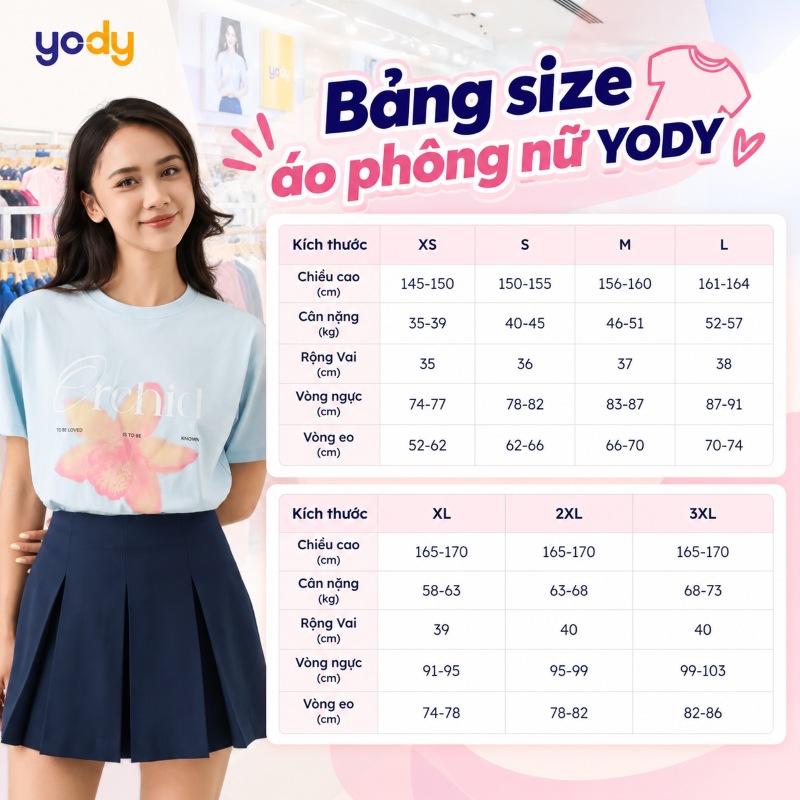Bảng size áo thun nữ của YODY