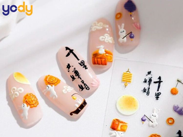 Mẫu nail trung thu đèn lồng