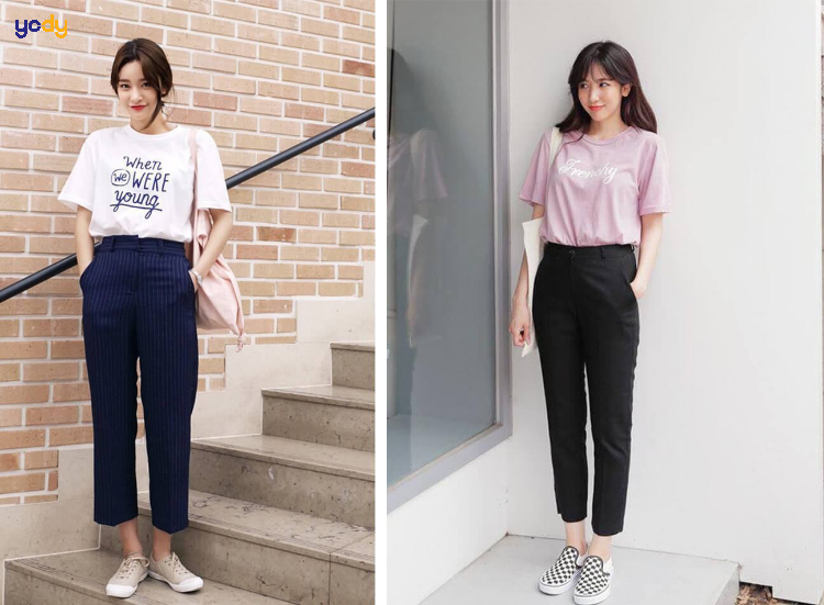 Mix quần tây với giày thể thao slip-on dễ dàng