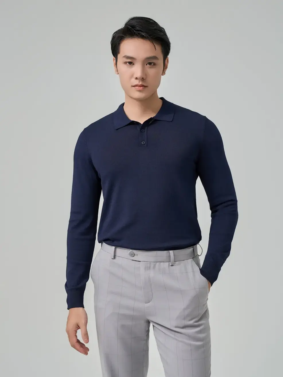 phối đồ với áo polo dài tay nam