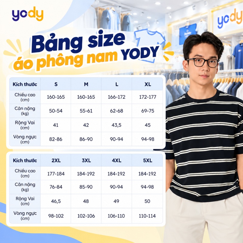 Bảng size áo thun nam của YODY