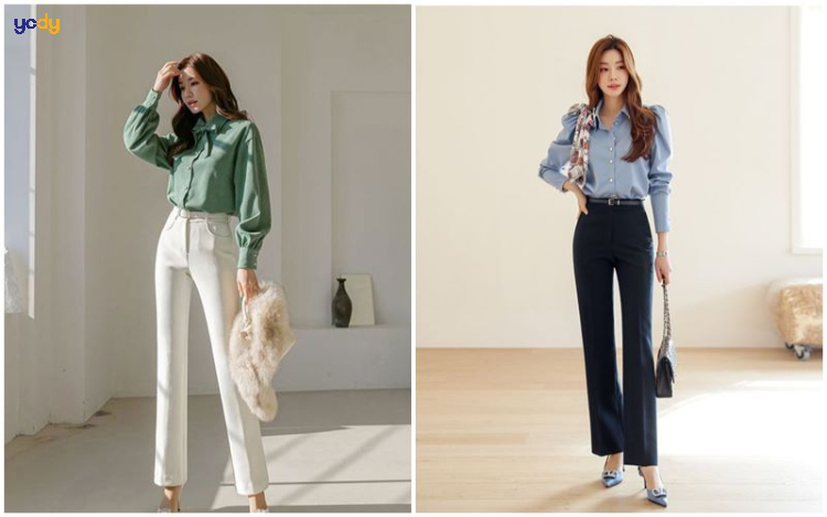 Quần tây với áo sơ mi đũi