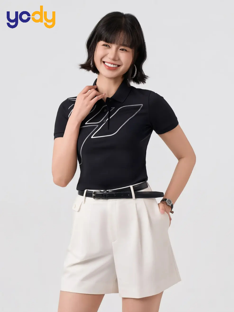 Áo Polo Nữ Slim In Thân Trước Có Xẻ Tà