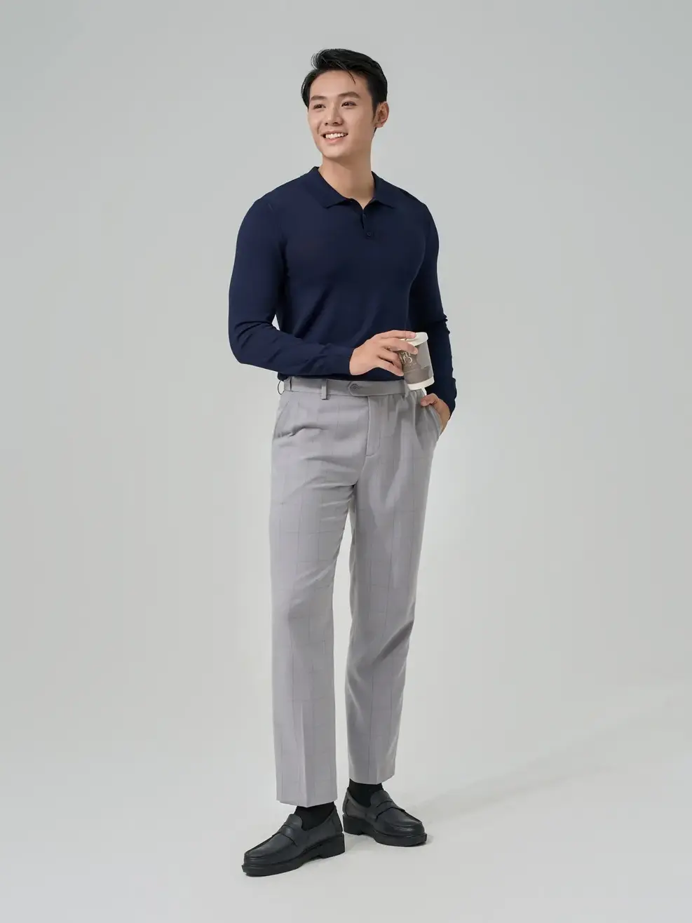 phối đồ với áo polo dài tay nam