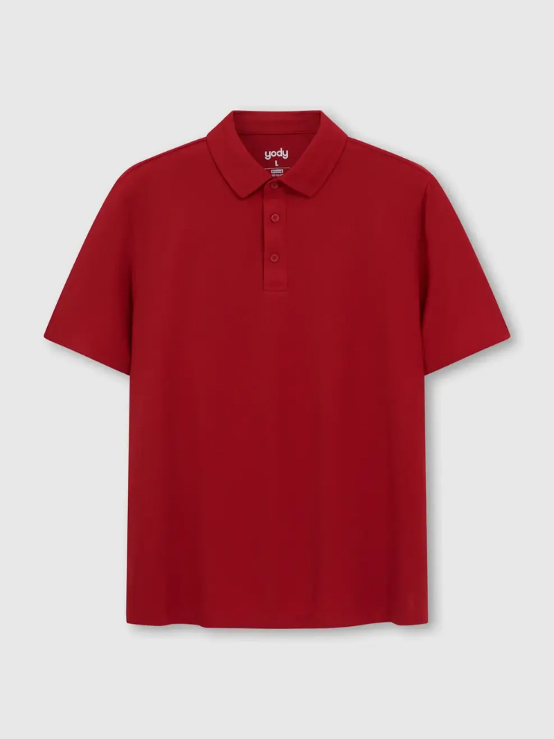 Áo polo Regular cổ ép cổ xẻ tà màu đỏ