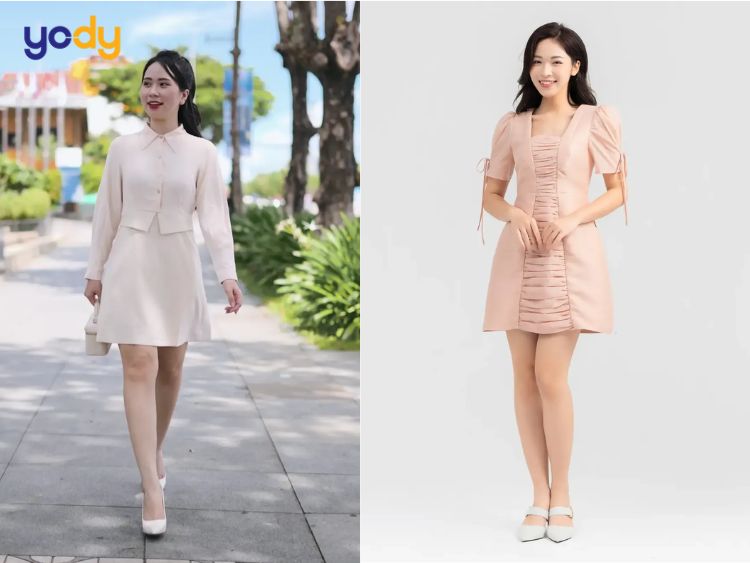 Mẫu đầm Yody phù hợp với dáng mày lưỡi liềm